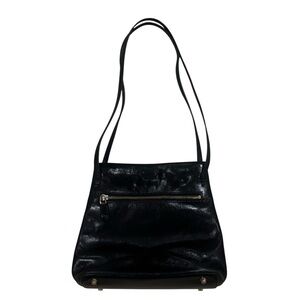 Monsac Original Double Strap Black Leather Shoulder Bag Purse Goldtone Footed